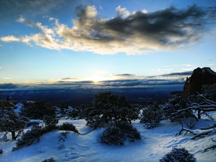 Canyonlands National Park on a snowy day.