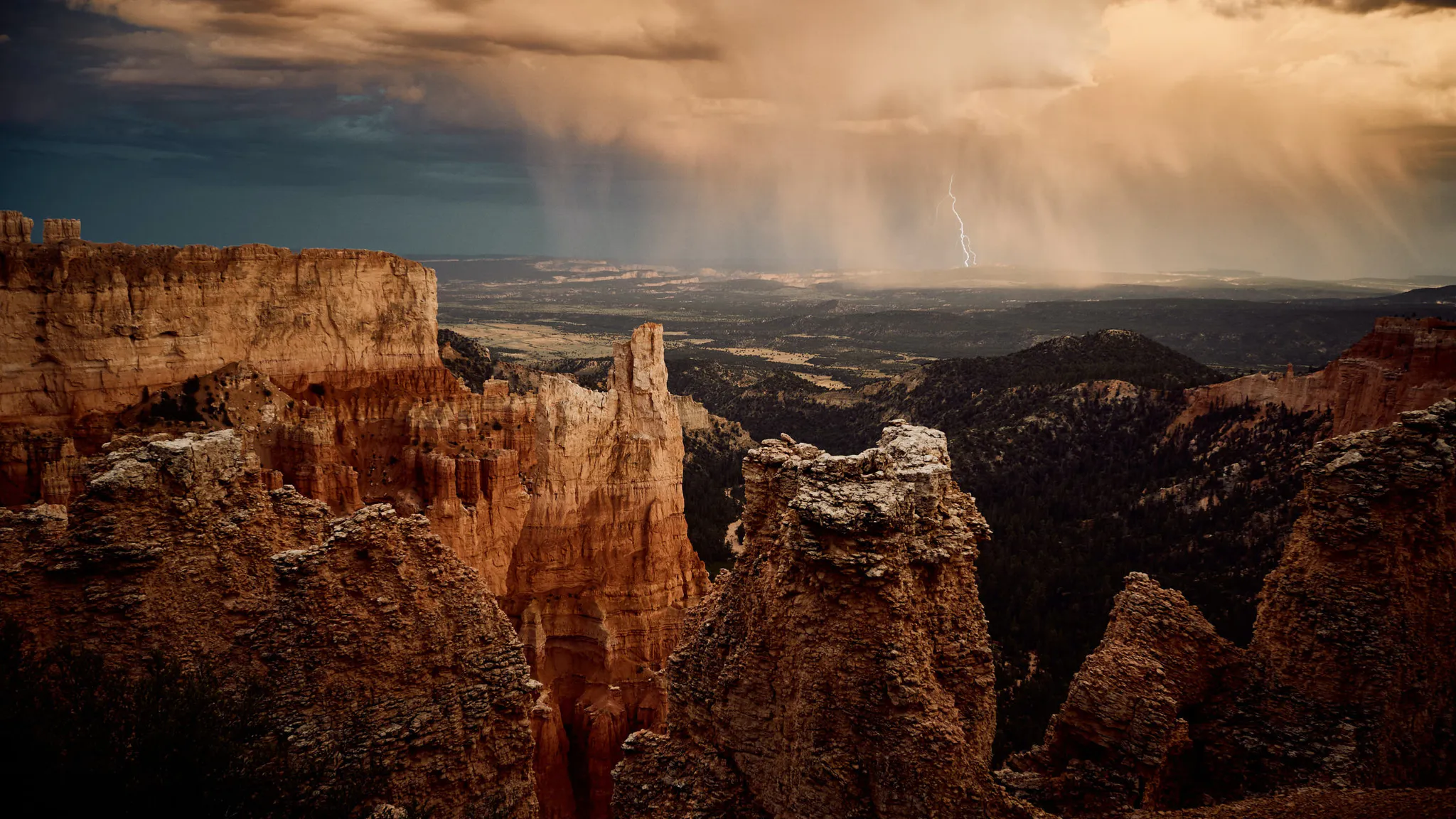 A thunderstorm rolls toward Zion National Park.