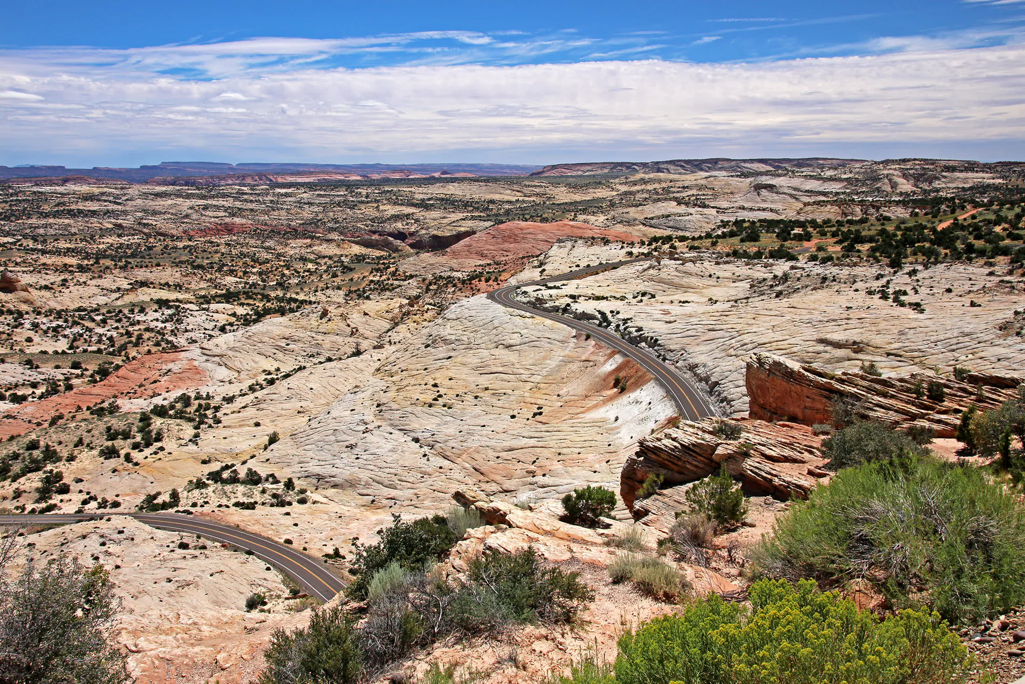 Highway 12 winds through the landscape near the Escalante Canyons area