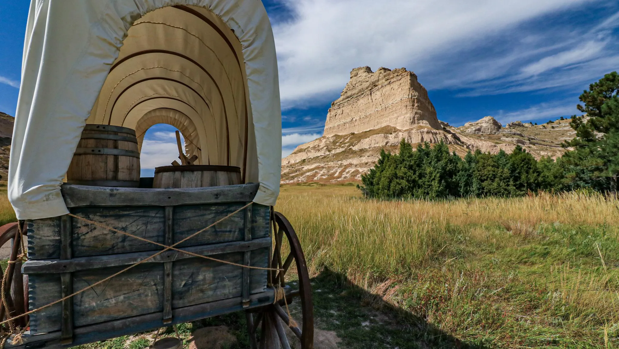 Wagon at Scotts Bluff along the Mormon Trail