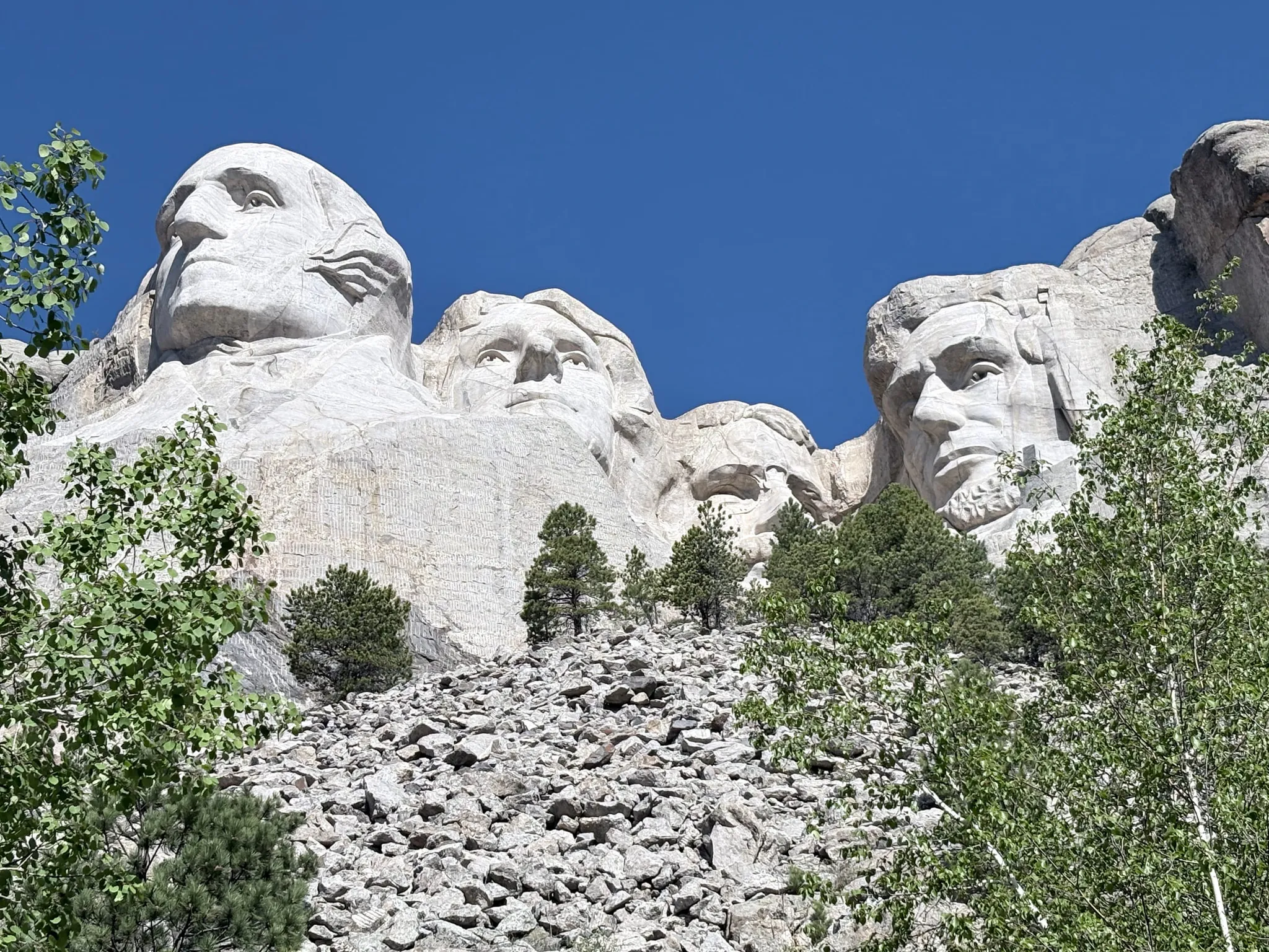 The carved faces at Mount Rushmore, close up