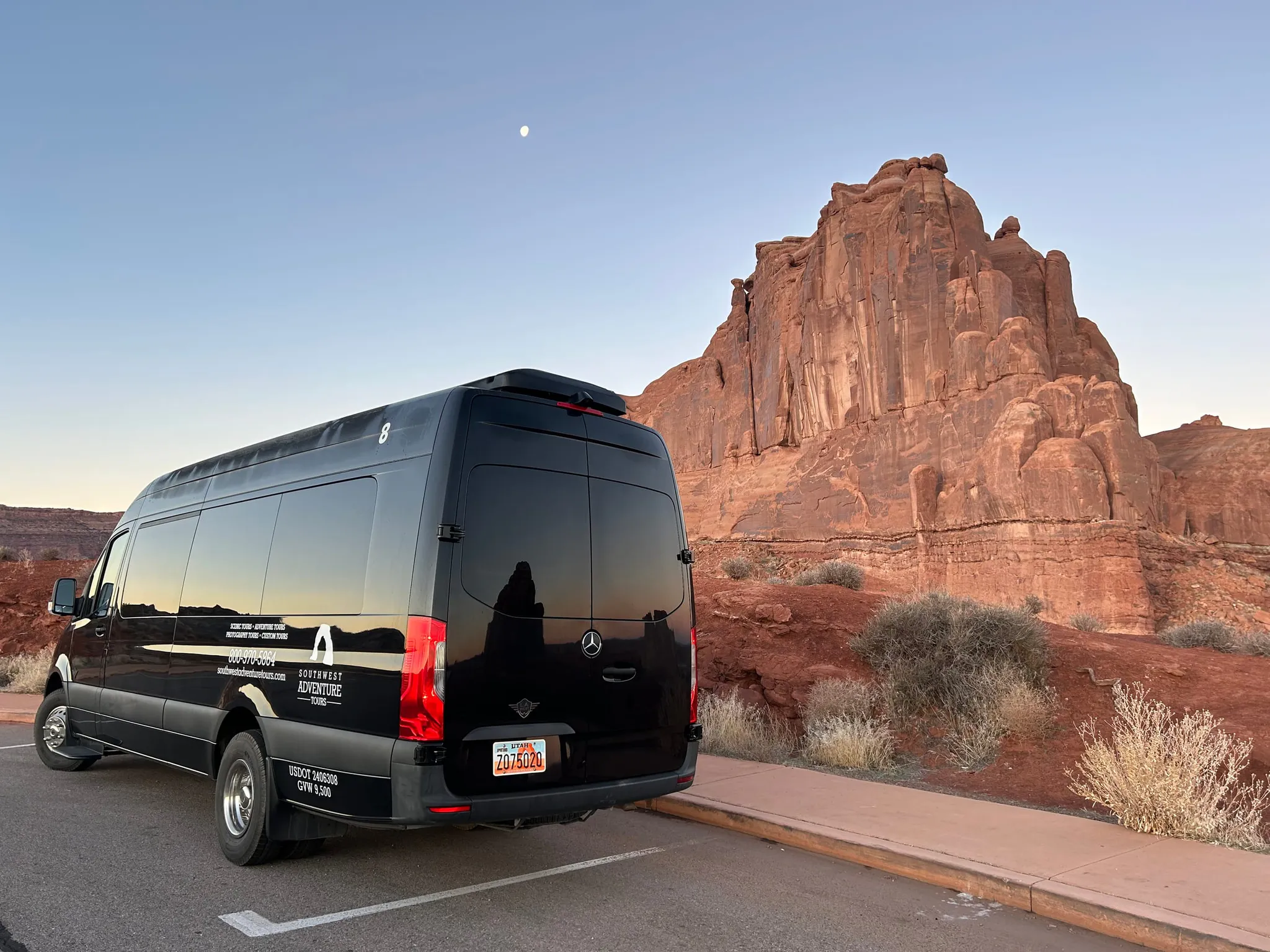 The tour van in Arches National Park