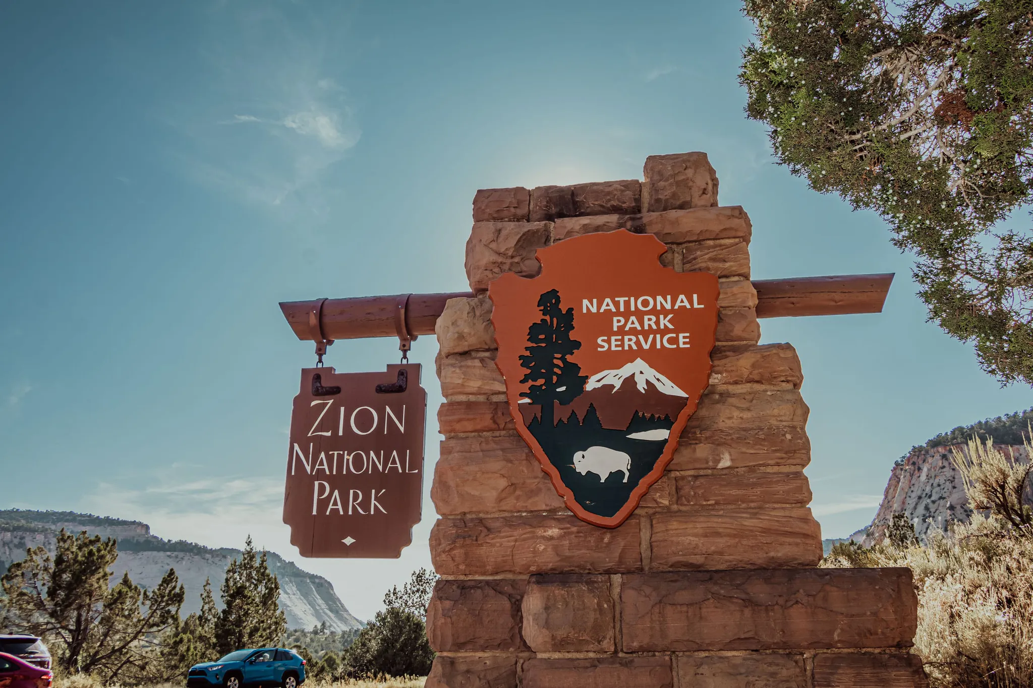 The entrance sign at Zion National Park